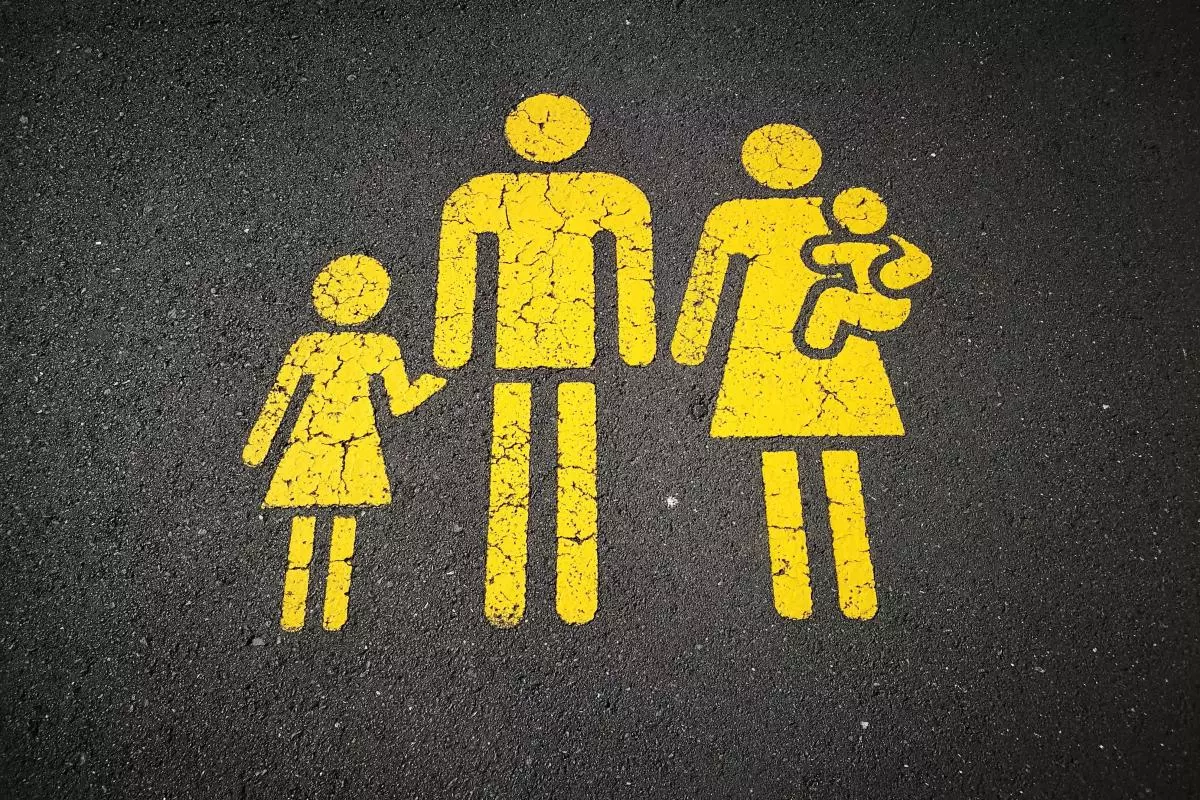 family sign on a road - stock